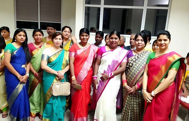 Saree Sovereigns players at a community meetup in Mumbai, many wearing traditional sarees from their regions